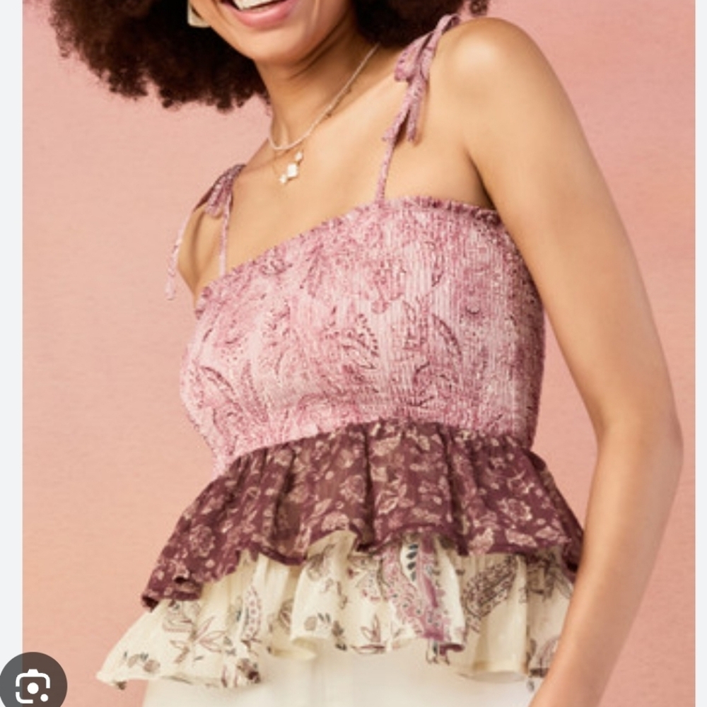 Francesca's Collections Tier Ruffle Ruched Tank Top Blouse
